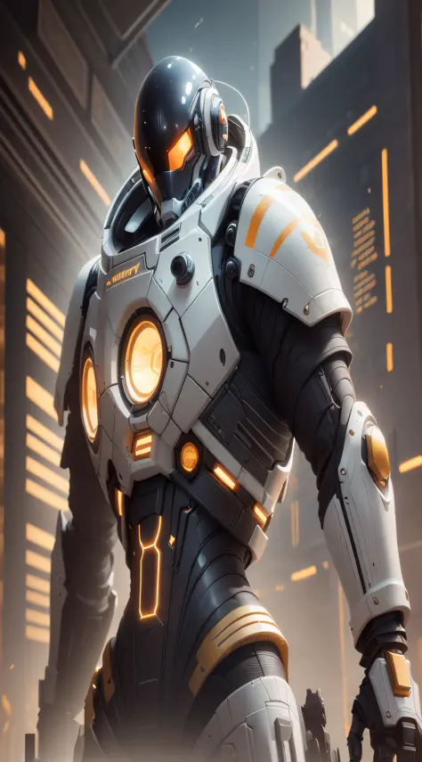 there is a robot that is standing in a city, 3 d render bipe, Epic Sci - Arte do Personagem de Fi:, epic scifi character art, 3 d octano render conceptart, epic scifi character art, sci-fi digital art illustration, octane trending on cgsociety, 8 k arte co...
