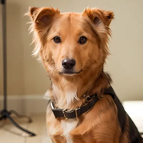 raw photo of a charming long brown coat dog wearing a tiny hat,masterpiece, sharp, shelti,ultra detailed, brown eye,8k, ((soft d...