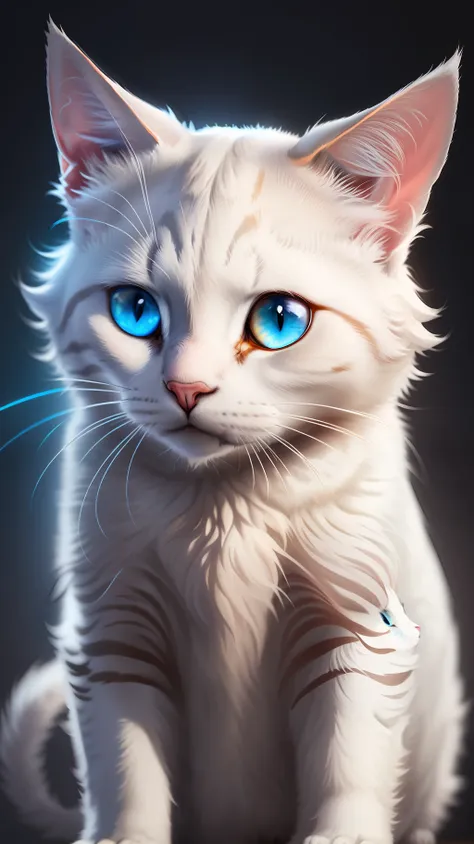 White cat,white cat in dark night and cat eye is glowing blue light ...