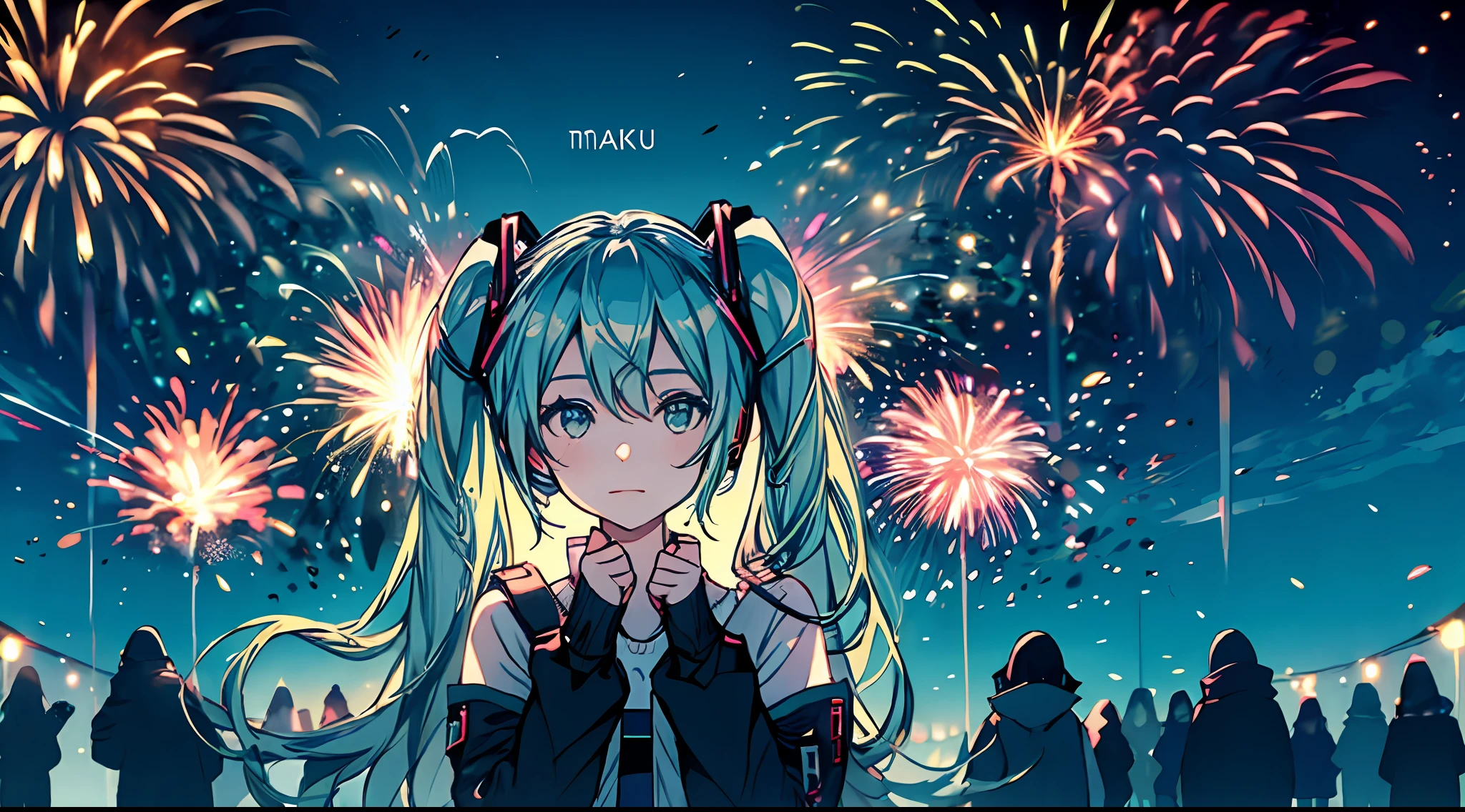 (obra maestra), (mejor calidad), (hatsune_miku), (1 chica en:1),Fuegos artificiales、