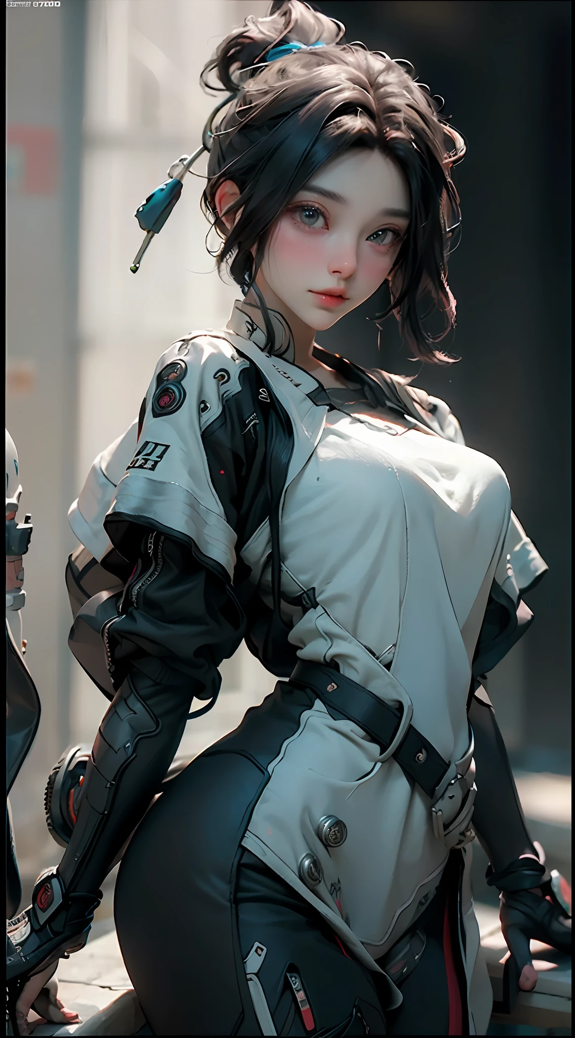 ((Best quality)), ((masterpiece)), (detailed:1.4), 3D, an image of a beautiful cyberpunk female,HDR (High Dynamic Range),Ray Tracing,NVIDIA RTX,Super-Resolution,Unreal 5,Subsurface scattering,PBR Texturing,Post-processing,Anisotropic Filtering,Depth-of-field,Maximum clarity and sharpness,Multi-layered textures,Albedo and Specular maps,Surface shading,Accurate simulation of light-material interaction,Perfect proportions,Octane Render,Two-tone lighting,Wide aperture,Low ISO,White balance,Rule of thirds,8K RAW,