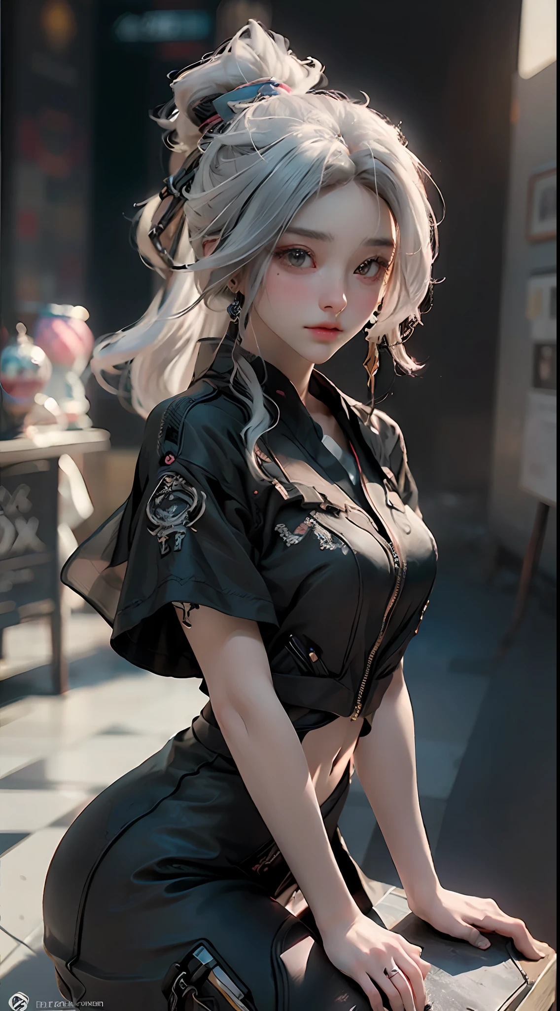 ((Best quality)), ((masterpiece)), (detailed:1.4), 3D, an image of a beautiful cyberpunk female,HDR (High Dynamic Range),Ray Tracing,NVIDIA RTX,Super-Resolution,Unreal 5,Subsurface scattering,PBR Texturing,Post-processing,Anisotropic Filtering,Depth-of-field,Maximum clarity and sharpness,Multi-layered textures,Albedo and Specular maps,Surface shading,Accurate simulation of light-material interaction,Perfect proportions,Octane Render,Two-tone lighting,Wide aperture,Low ISO,White balance,Rule of thirds,8K RAW,