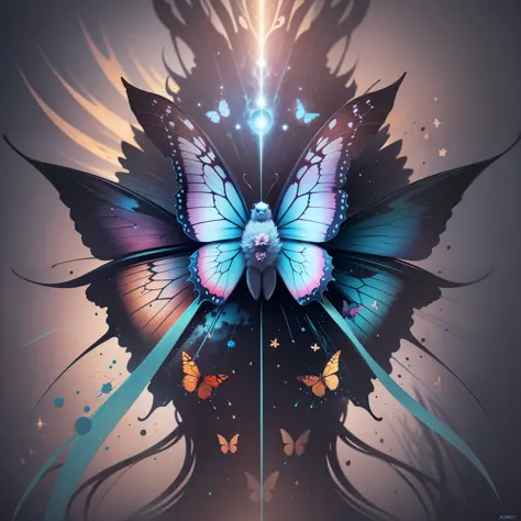 a colorfull butterfly who floats in the universe in very High quality and very detailed, octane render, space, intricate hyperdetails, Symmetrical, splash art, Albert Seveso