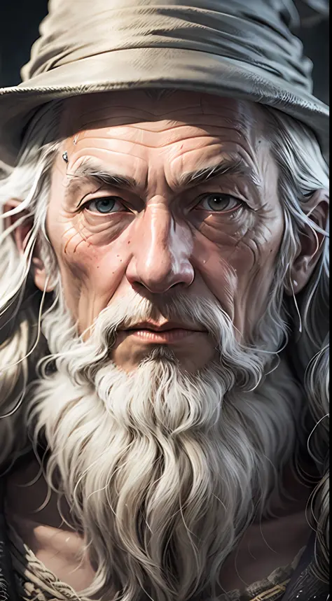 gandalf, wise, Wizard, high contrast, (natural skin texture, hyperrealism, soft light, sharp),