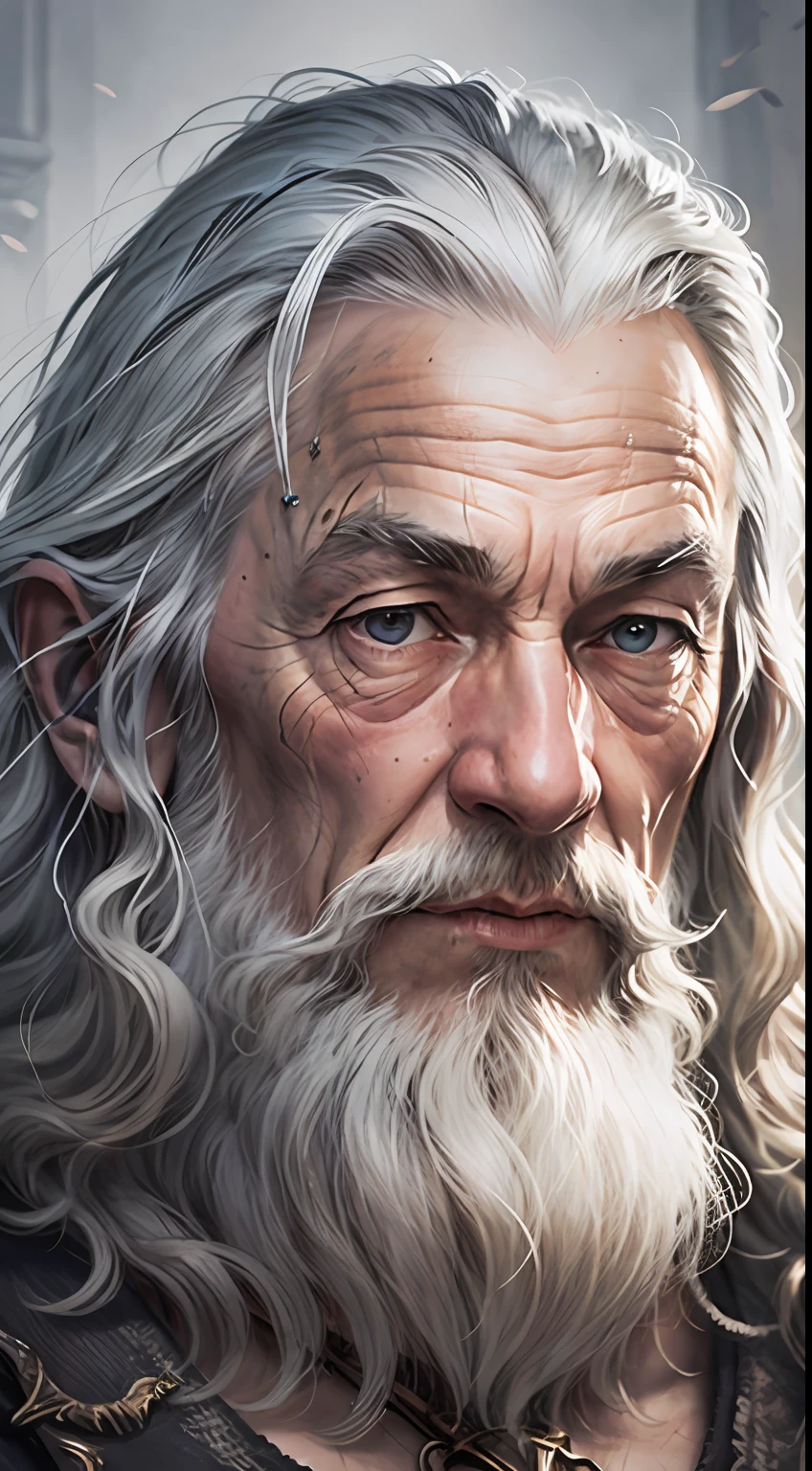 Gandalf, sage, magicien, Contraste élevé, (texture naturelle de la peau, Hyperréalisme, Lumière douce, POINTU),