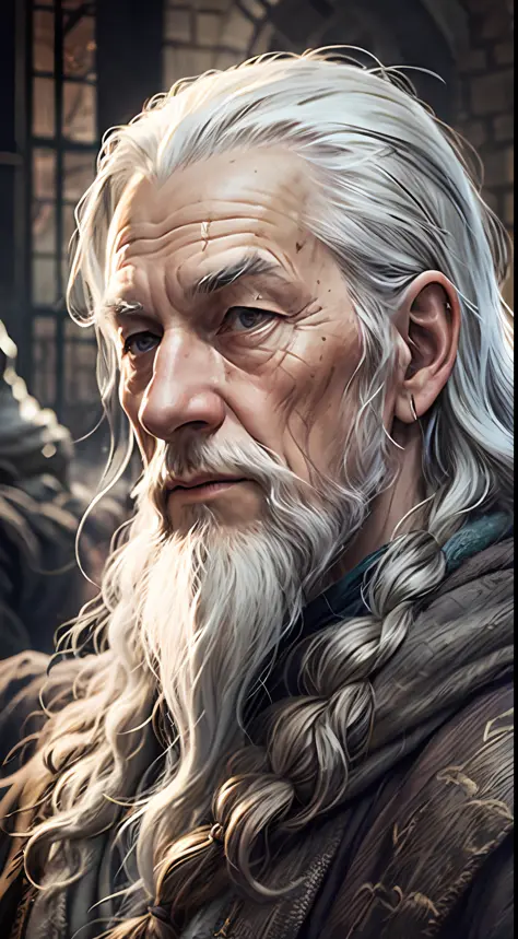 gandalf, wise, Wizard, high contrast, (natural skin texture, hyperrealism, soft light, sharp),