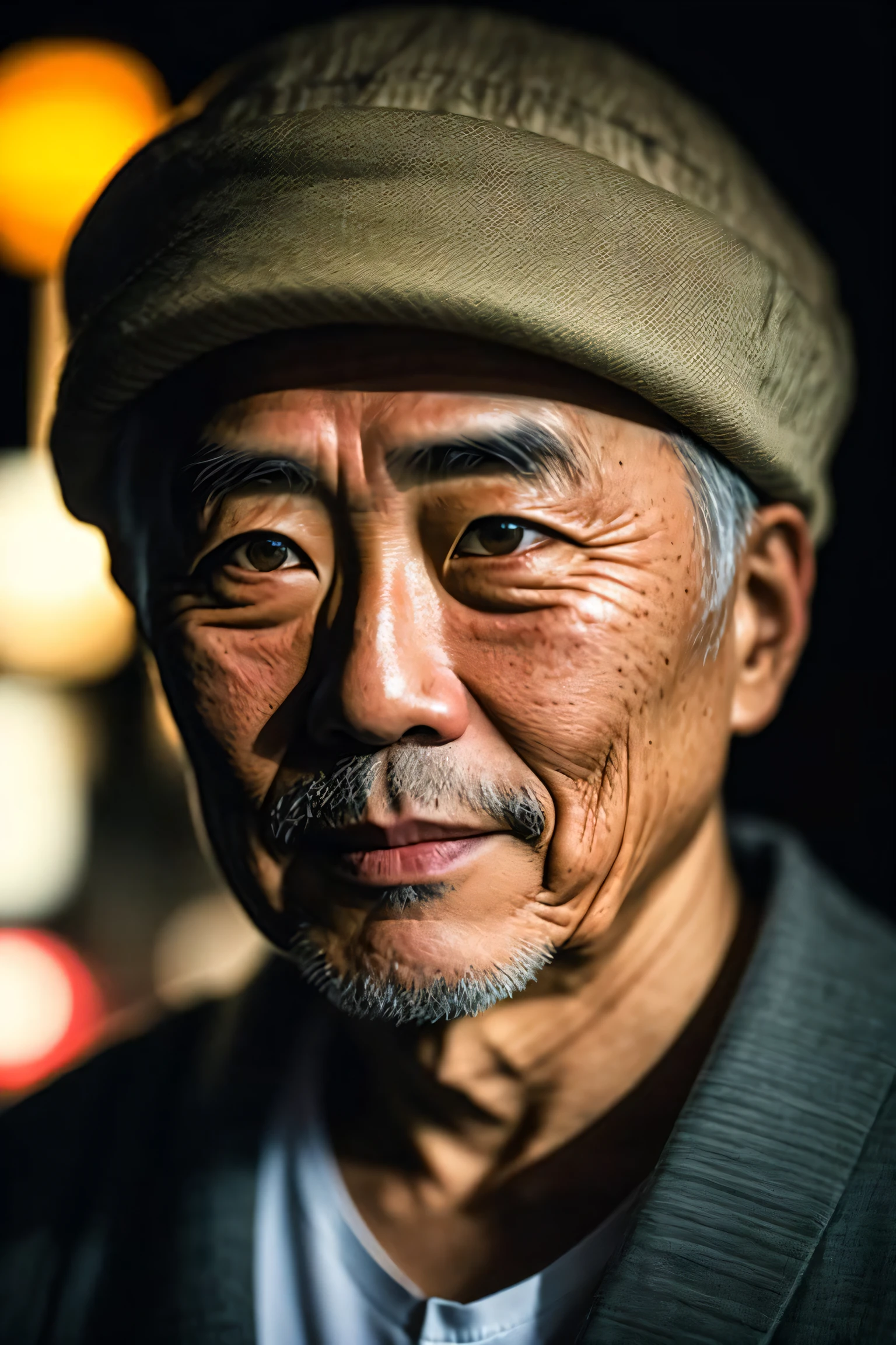 dreamlikeart RAW photo, a portrait photo of 50 y.o japanese man in clothes, night tokyo, (high detailed skin:1.2), 8k uhd, dslr, soft lighting, high quality, film grain, Fujifilm XT3