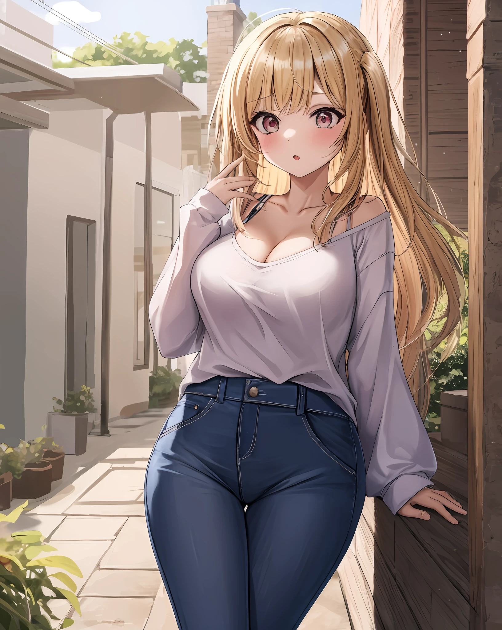 1woman, blonde, by the wide, green eyes, pink pajamas, breast expansion, colossal breasts, high, breast expansion, OPPAI