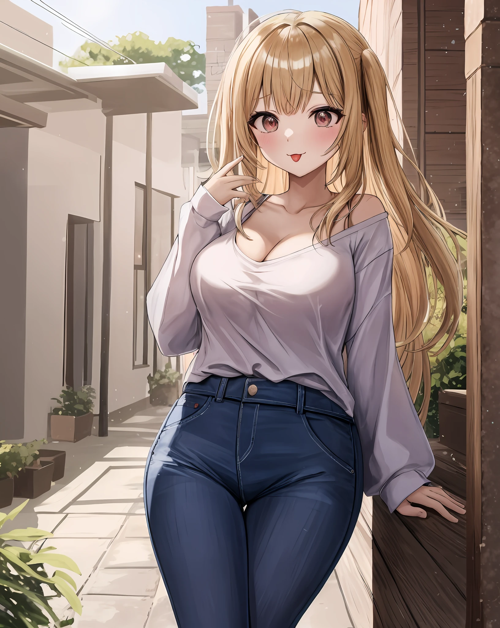 1woman, blonde, by the wide, green eyes, pink pajamas, breast expansion, colossal breasts, high, breast expansion, OPPAI, breast expansion, breast expansion, excited, :p, excited, gigantic breasts, gigantic breasts, OPPAI, tight clothes