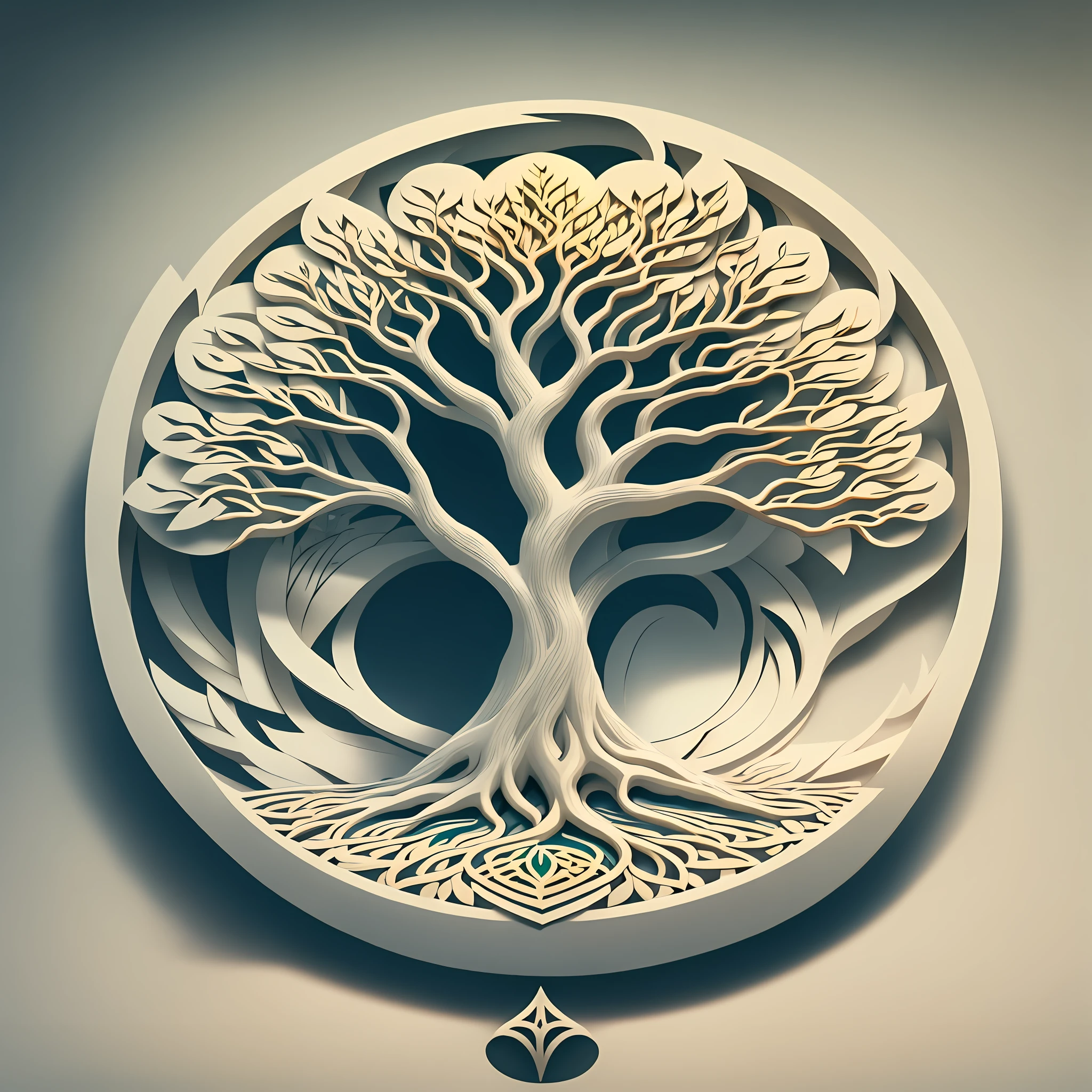 Vollständiges Logo, Zentriert, weißer Hintergrund, Familientherapie, minimalistisch, 2D, göttlicher Baum, Baum des Lebens, JP-Briefe