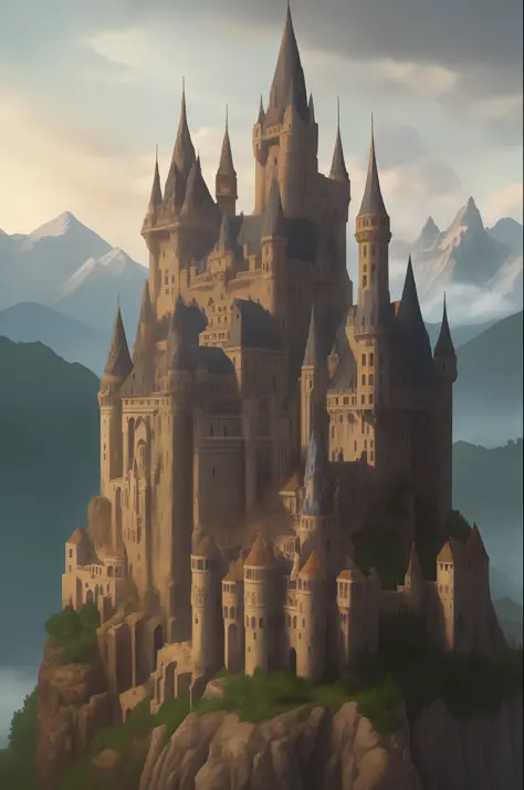 high fantasy castle on a mountain, concept art, on an