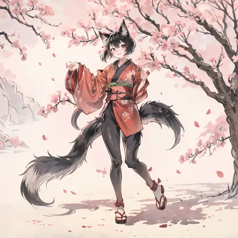 Handsome Japanese clothes，fox，In front of the shrine - SeaArt AI