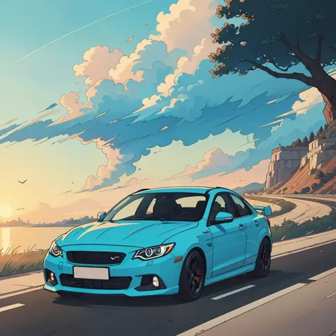 best quality, anime style, high highway background, tuning cars