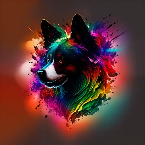 a red dog head, with explosion of colors in the background art line art for shirt