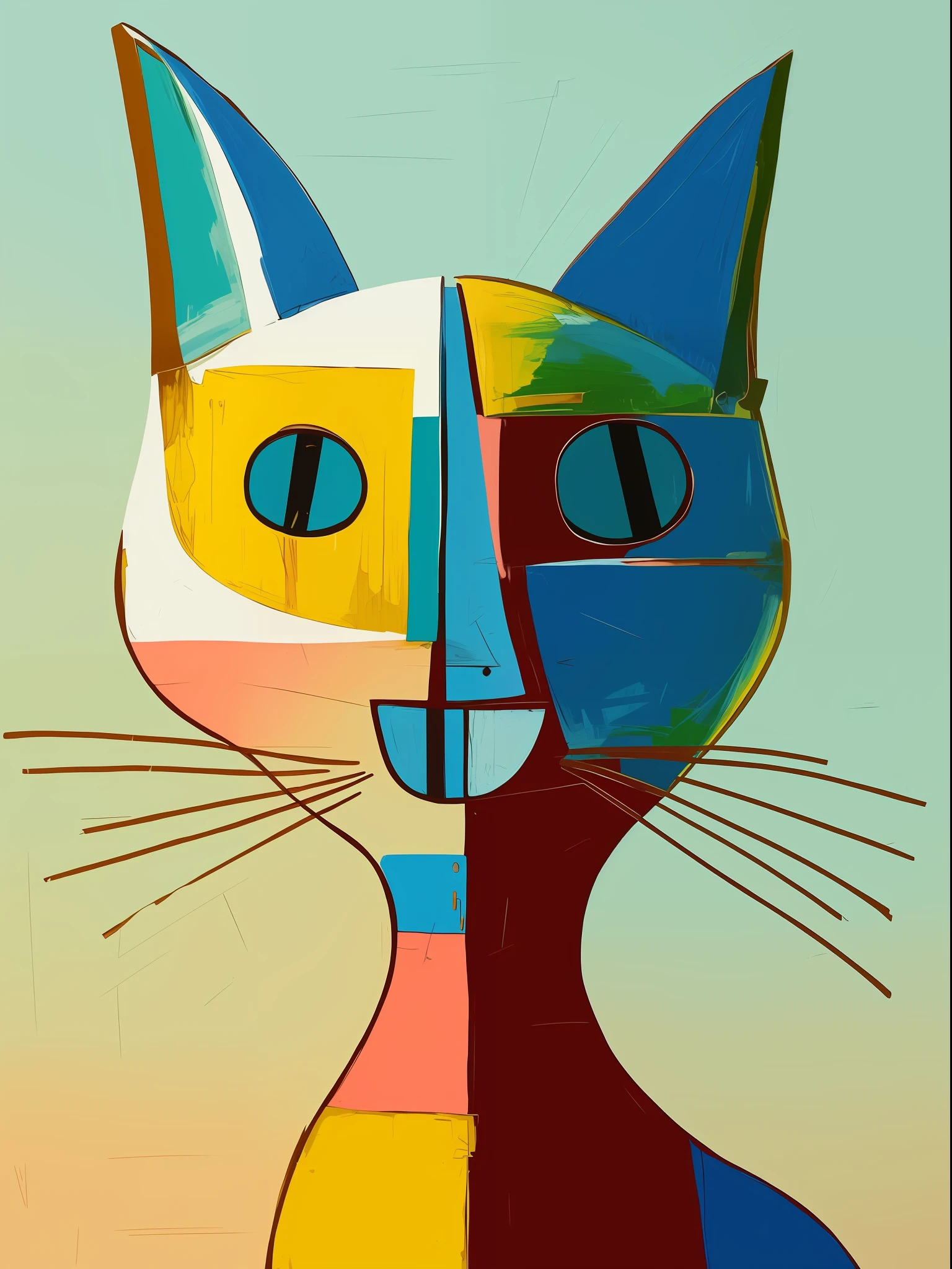 Painting of a cat with a colorful face and a blue nose - SeaArt AI