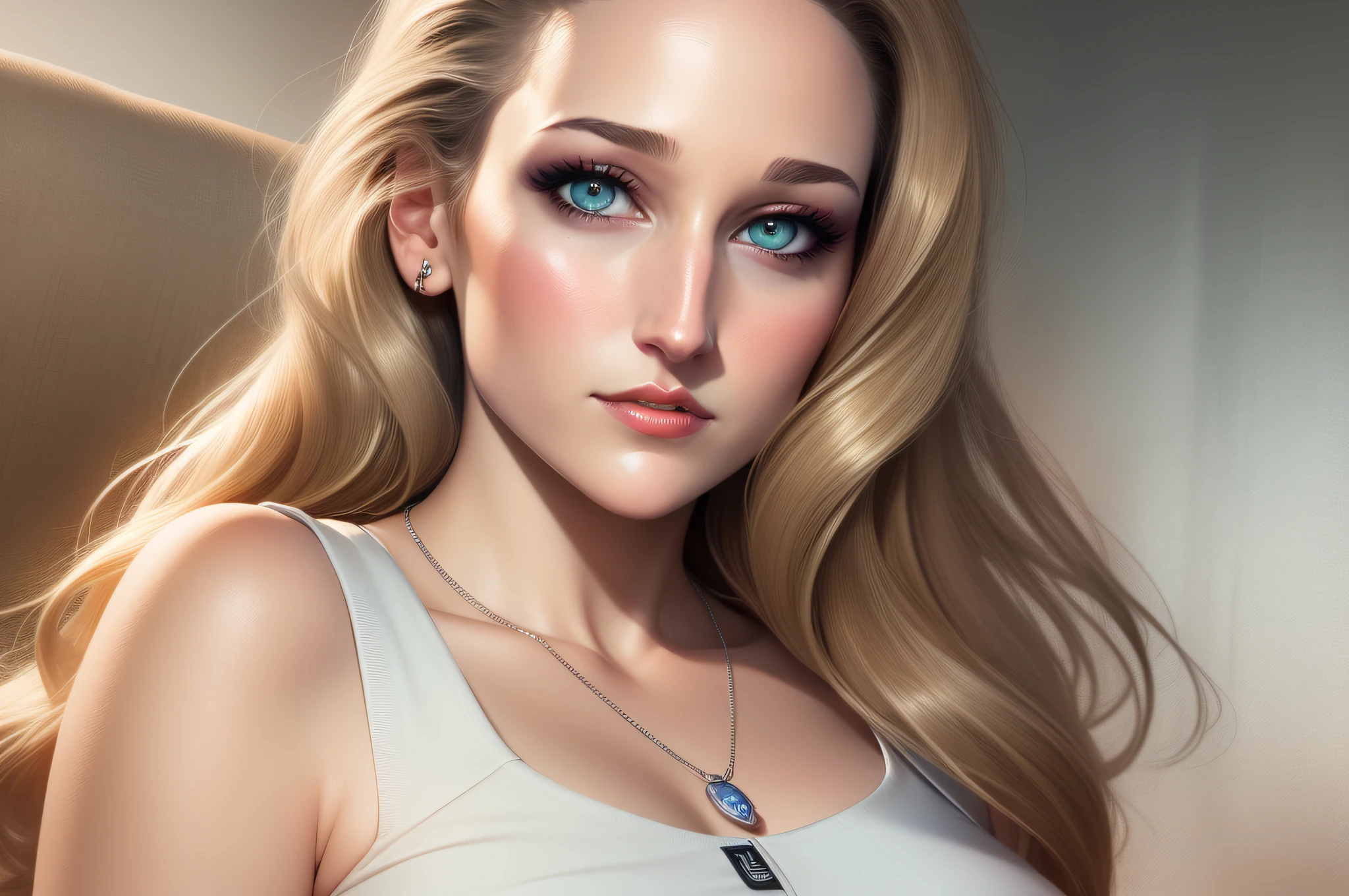 A portrait of actress Leelee Sobieski, blonde, cloused mouth, Eyes seductive, GTA V style, (((Grand Theft Auto: San Andreas)))