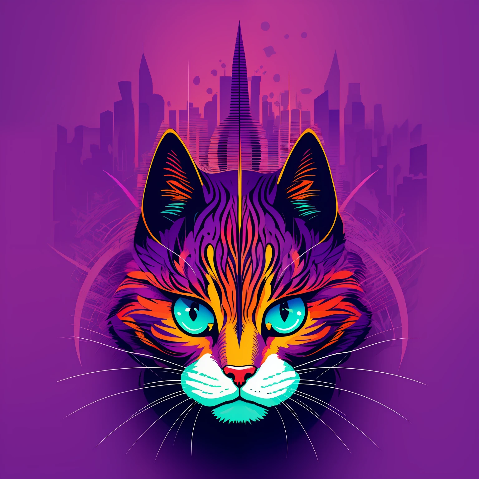 PSYCO CAT at vector logo of square, blue purple orange gradient, simple minimal, by Ivan Chermayeff