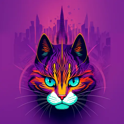 psyco cat at vector logo of square, blue purple orange gradient, simple minimal, by ivan chermayeff