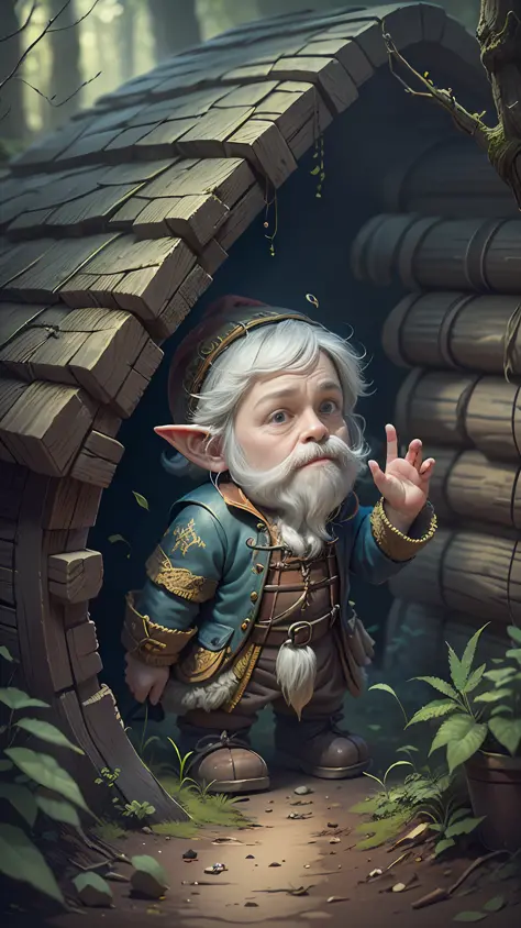 Gnome (British: Gnome), (living in a very comfortable house in a cave in the woods), ((working in an underground mine)), a small...