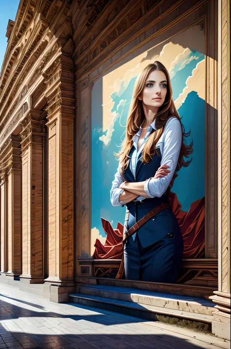luxury painted wall, realistic,1girl,on the St. Peter's Square of Vatican,