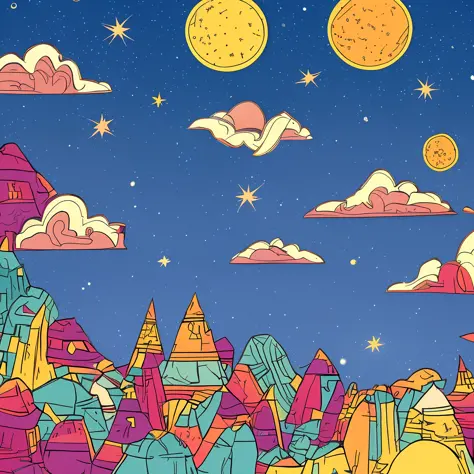 Starry sky exploration bright colors cartoon ，Meteor，meteorite，As estrelas，rich colour，space ship，Illustration style --auto