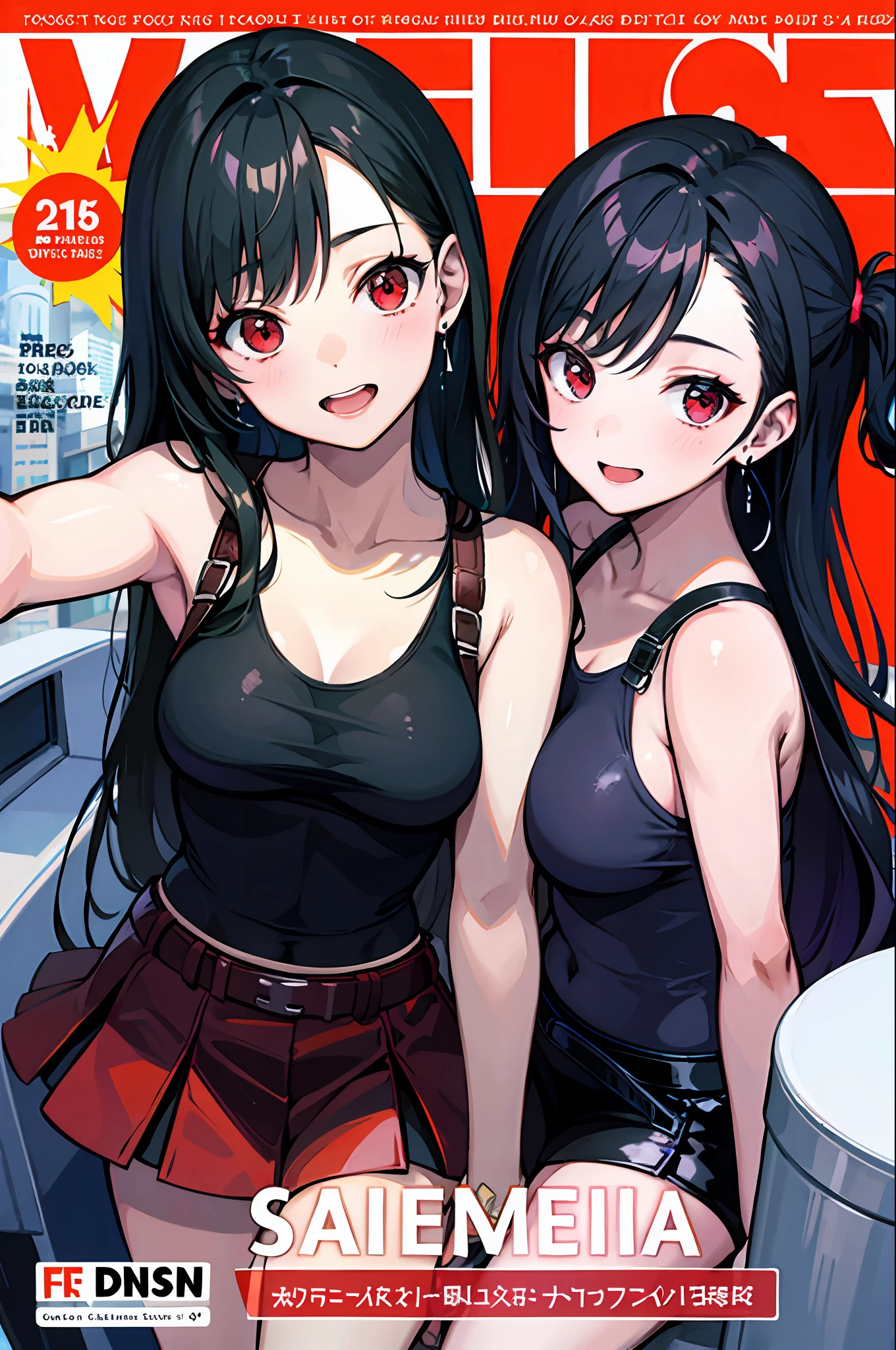 capa de quadrinhos，duas meninas，selfie，Tifa