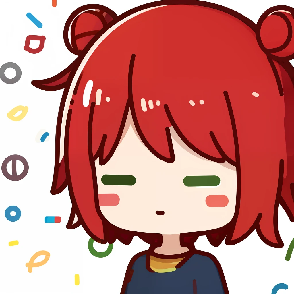 (masterpiece), (best quality), SakuraVRC, 1girl, solo, short hair, red hair, green eyes, breasts,  sticker, rough lines, vector, simple, flat illustration, mascot, Cartoon, white background, confetti, anime,