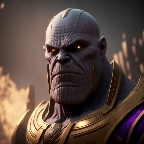 cinematic shot of thanos cute realistic, cercado por fogo, sem costura, epic, cinematographic, detalhes intrincados, premiado, g...