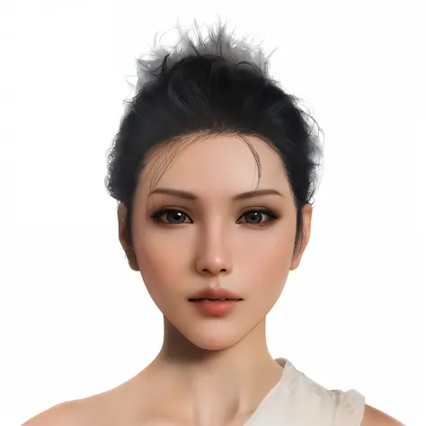 a close up of a woman with a white dress and a black hair, inspired by sim sa-jeong, with very highly detailed face, real detail...