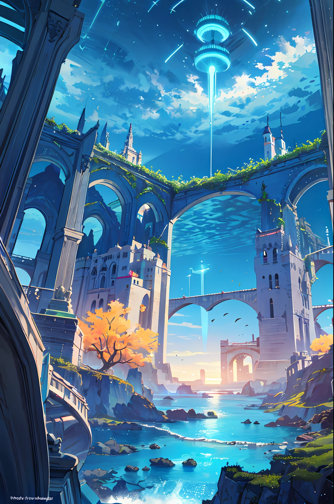 Masterpiece, High Quality, Ocean Forest, City, Fantastic Fantasy, Glowing Plants, Coral Viaduct, (Swarm of Glowing Jellyfish), (Shoal of Fish with Transparent Wings Flying in the Sky), Misty, Extreme Detail, Morning Light, Epic Composition, (Intricate Detail), (Intricate Design, Ultra Detail: 1.2), Art Station, (Masterpiece, Best Quality), Ultra HD, 32k ,castle,relic --v 6