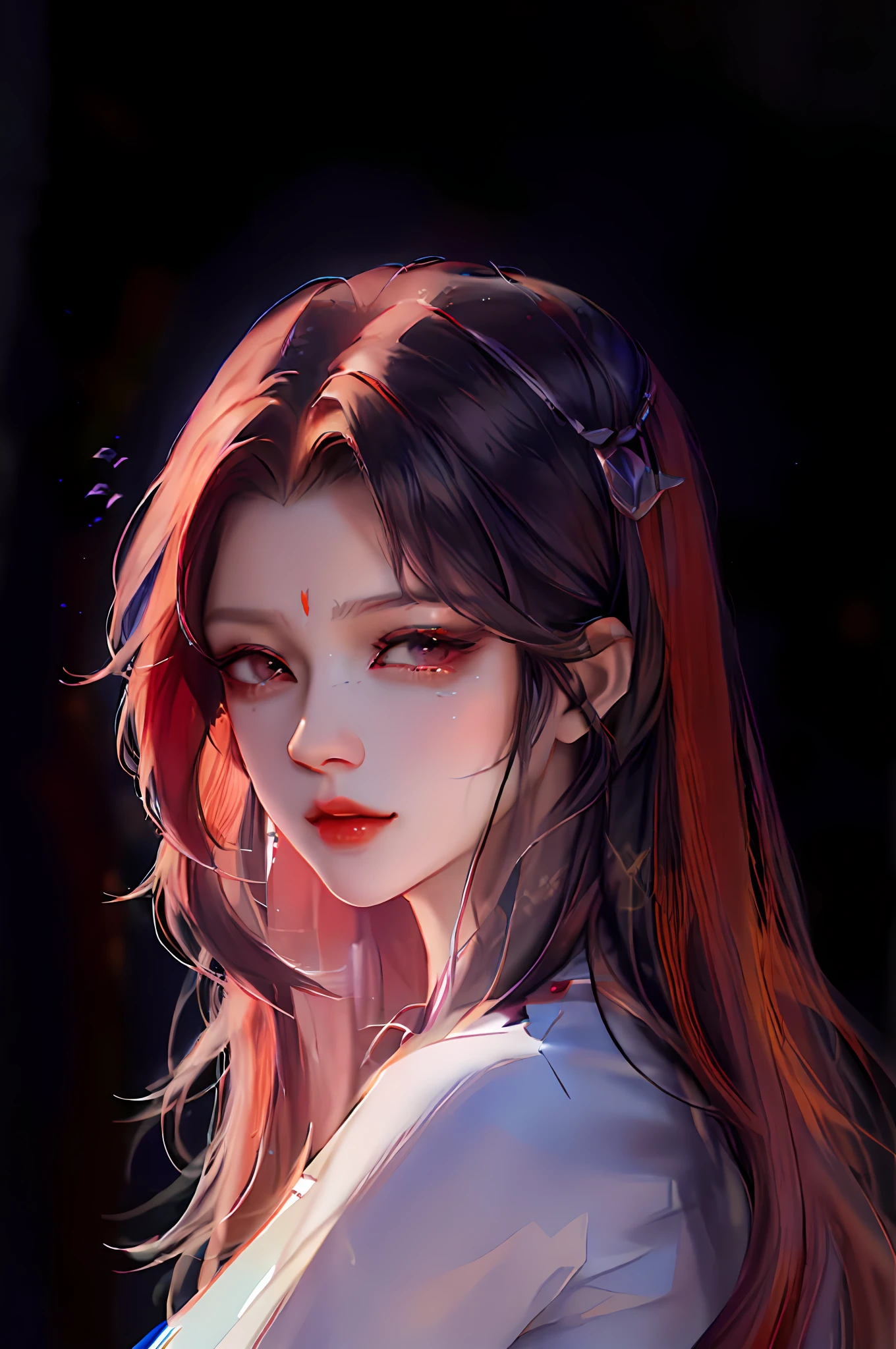 arafed image of a woman with long hair and a white shirt, 8k portrait render, Guviz-style artwork, by Yang J, Guviz, render of april, made with anime painter studio, Realistic. Cheng Yi, high quality portrait, 8k digital painting, in the art style of bowater, By Li Song