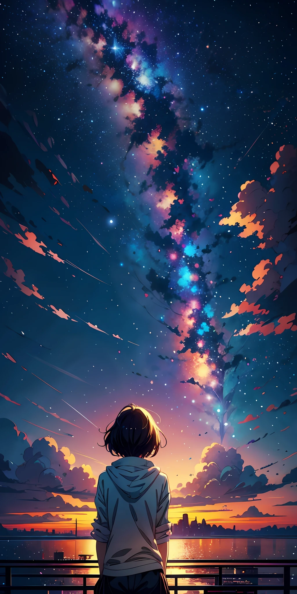 papéis de parede de anime de uma garota olhando para o céu e as estrelas, céus cósmicos. por Makoto Shinkai, papel de parede de arte de anime 4k, Papel de parede de arte anime 4k, papel de parede de arte de anime 8k, Céu de anime, papel de parede incrível, papel de parede de anime 4k, papel de parede de anime 4k, Papel de parede de anime 4K, makoto shinkai cyril rolando, arte de fundo de anime
