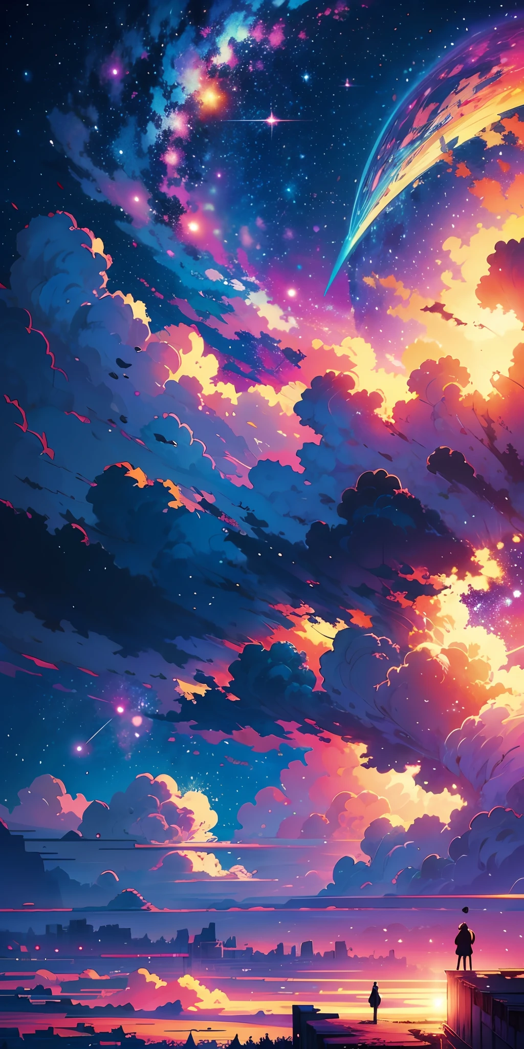 anime anime wallpapers with a view of the sky and stars, cosmic skies. by makoto shinkai, anime art wallpaper 4 k, anime art wallpaper 4k, anime art wallpaper 8 k, anime sky, amazing wallpaper, anime wallpaper 4 k, anime wallpaper 4k, 4k anime wallpaper, makoto shinkai cyril rolando, anime background art