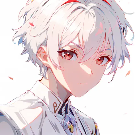 anime - style image of a man with white hair and red eyes, white haired Cangcang, White-haired, nagito komaeda, zerochan art, wi...