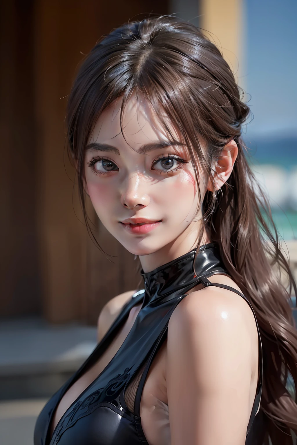 (RAW Photography:1.2)、(photo- realistic:1.4)、(巨作:1.3)、(beste-Qualit:1.4)、ultra-high-resolution、(detailed eye)、(detailed facial features)、(detailed clothes features)、HDR、8k解像度、solofocus、bangss、Skin tightening、(shinny skin)、(Slender girl)、dream-like、 (Extreme detail)、Confirmation of commentary、Request for commentary、landscapes、without text、 Virtual Girl-Aim、 1girl in、body complet、 cute-cute、innocence、 (a smile)、Black eye