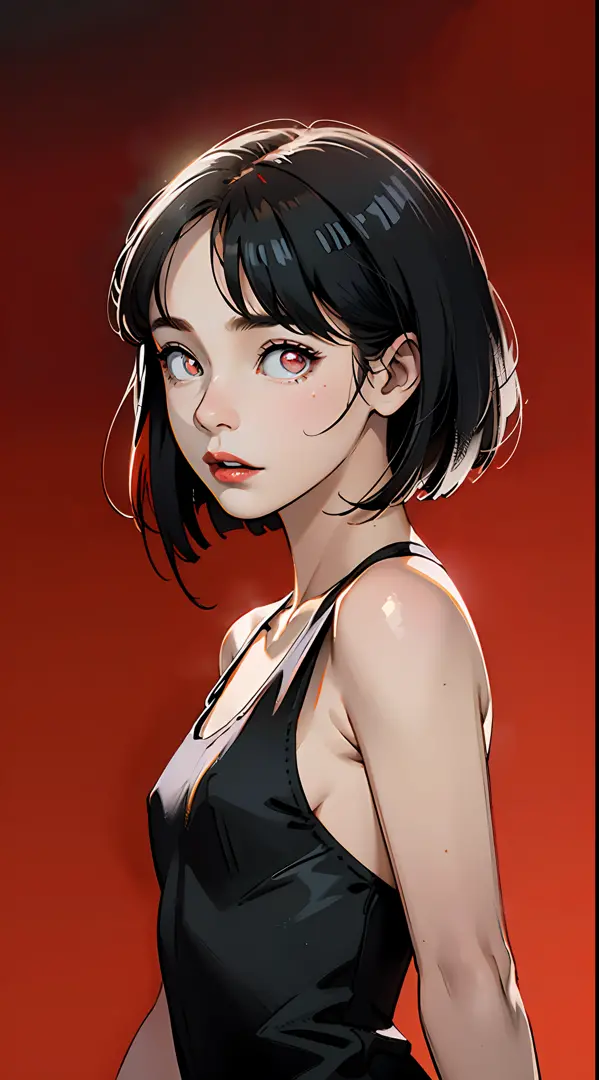 ultra hyper-detailed、hightquality、beste-Qualit、high detailing、Precise illustrations、Pencil drawing、Edge Detection、sharpness、High contrast、Highlight、photoRealstic、cinematiclight、８K、Bright red background、Red gradient background、gradients、Girl with dark skin、...