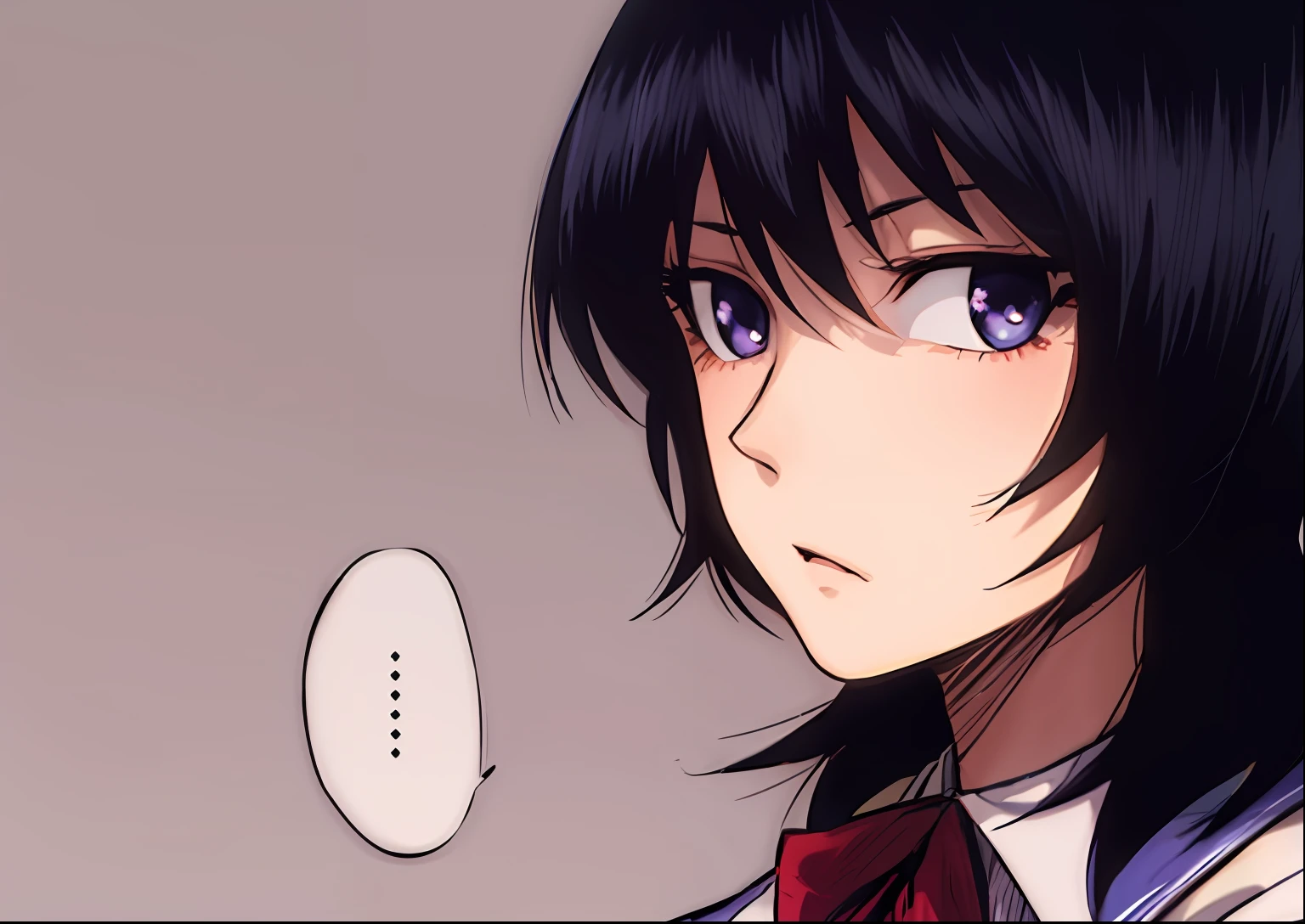 a anime of a girl close up with short hair and looking viewer, school uniform, black hair, ......, color manga, manga color, color manga, color manga panel, simple background