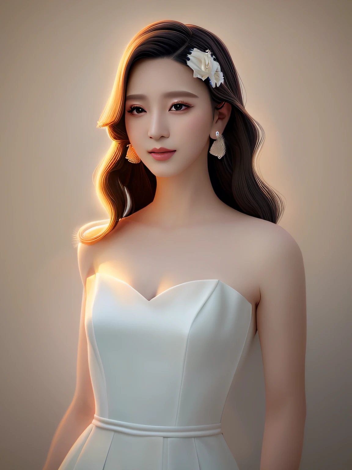 One in a white dress，Araved image of a woman with a flower on her head, digital art of an elegant, inspired by Sim Sa-jeong, in the art style of bowater, elegant digital painting, inspired by Russell Dongjun Lu, high quality 16k digital art, glossy digital painting, digital illustration portrait, Exquisite digital illustration
