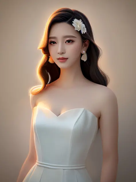 One in a white dress，Araved image of a woman with a flower on her head, digital art of an elegant, inspired by Sim Sa-jeong, in ...