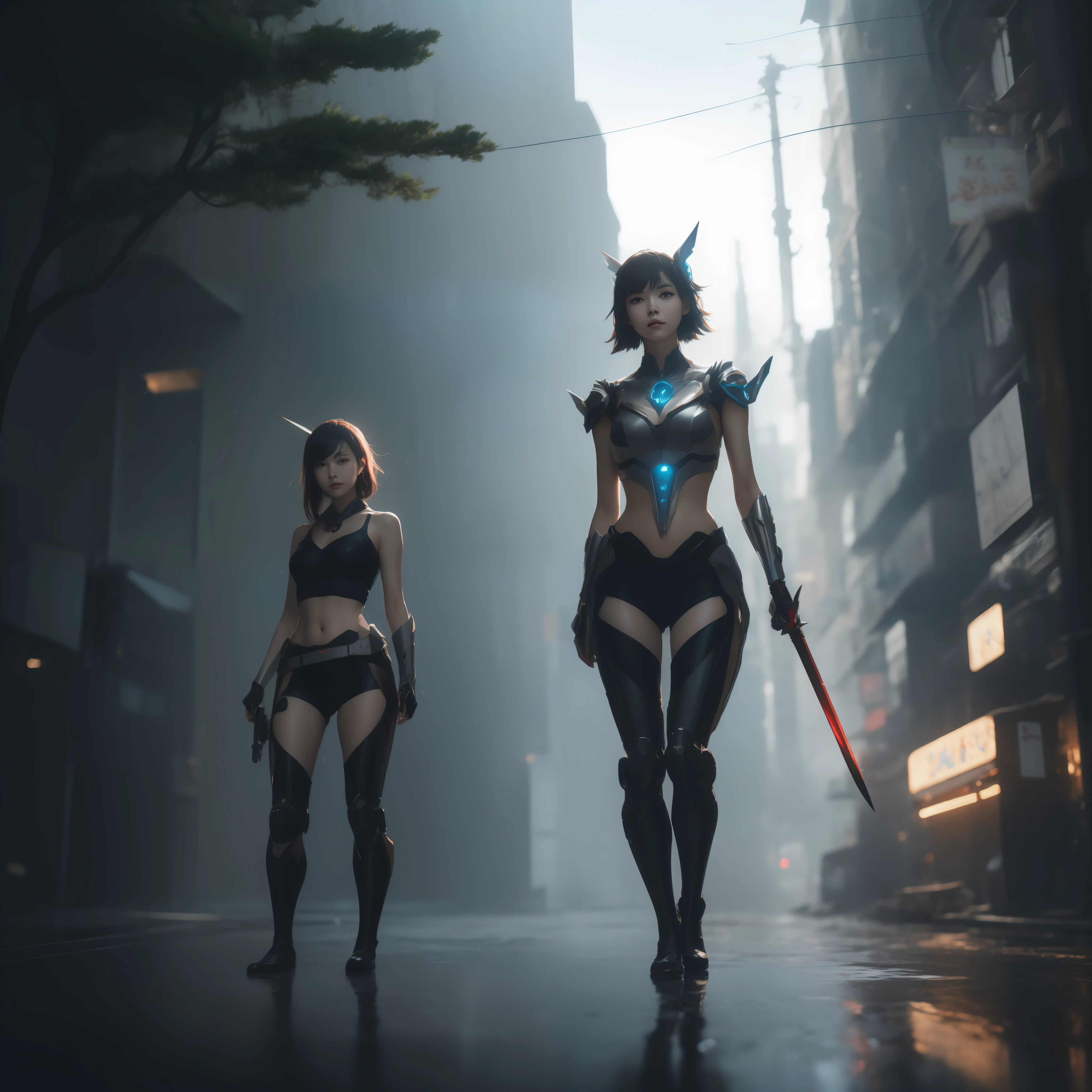 (巨作, Best quality), (Detailed beautiful eyes), (Detailed eyes and detailed face), (Beautiful clear background), (Extremely detailed CG, Super detailed, Best shadows), (( Depth of field)), beautiful concept illustration, (illustration), (Extremely delicate and beautiful), (Perfect details),8K, Anime girl with wings and sword standing in a puddle, cyberpunk art inspired by Krenz Kuschat, Pisif, Fantasy art, Mechanized Valkyrie girl, Guweiz in Pixiv ArtStation, Guweiz in Pixiv ArtStation, Guviz, Best anime 4k Konachan wallpapers, digital cyberpunk anime art, cyberpunk anime girls mecha