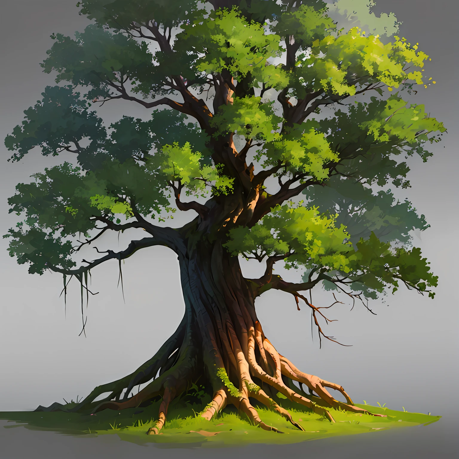 ((best quality)),single tree,complete,cozily,Structurally sound,shock,High Details,abundant,2k,green colors,the trees,The relationship between light and shade is reasonable,Line outline,conceptual drawing,High Details,Distinct,