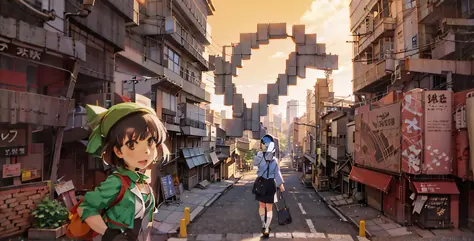 anime characters walking down a street in a city, tokyo anime anime scene, anime film still, screenshot from the anime film, sti...