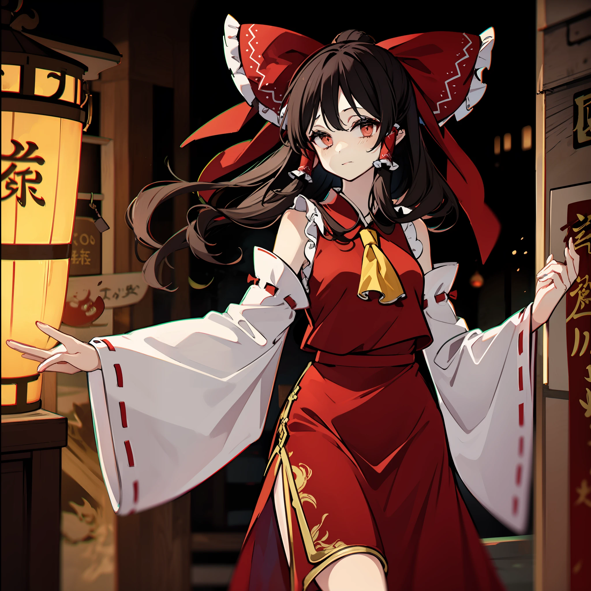 masute piece, Fine detail, 4K, 8K, 12K, Solo, One person, Beautiful Girl, caucasian female, Touhou Project Borei Reimu, chinese clothes, Chinese dress, Chinatown