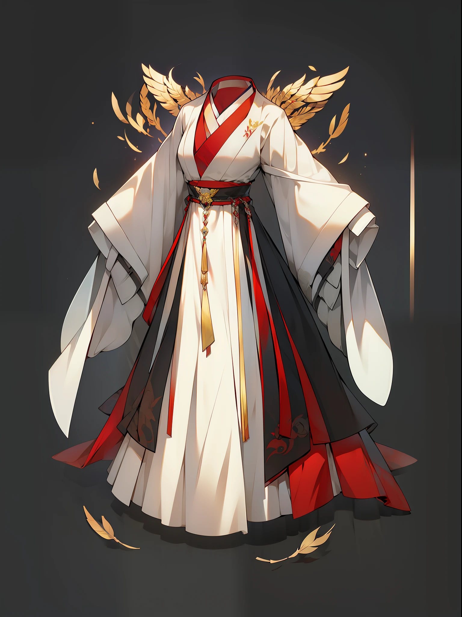 （NOhumans：1.5）， masterpaintings， Ultimate，（a color，feather hair），Ancient Chinese clothes，Gorgeous collared top，pleated long skirt，cloaks，gossamer，gold chains，red color Hanfu，Phnom Penh embroidery，gameicon，