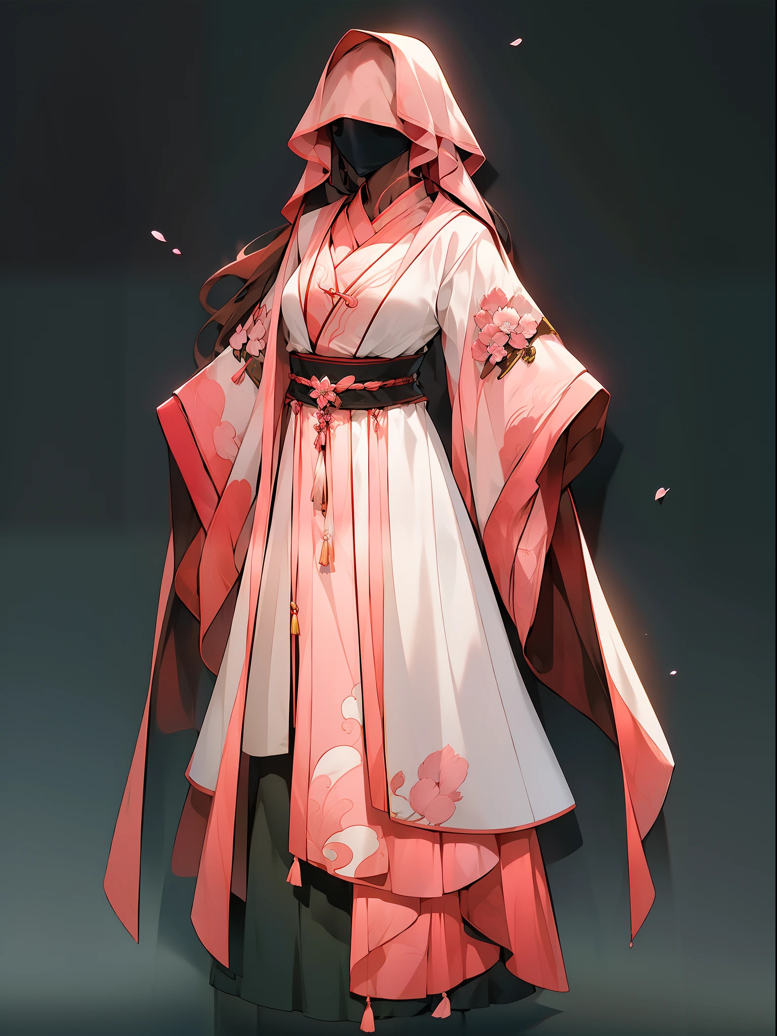 （NOhumans：1.5），（clothing design）， a masterpiece of， Ultimate，（a color），Ancient Chinese clothes，Western Regions dancer costume，gossamer，gold chains，Pink hanfu，Cherry blossom embroidery，gameicon，