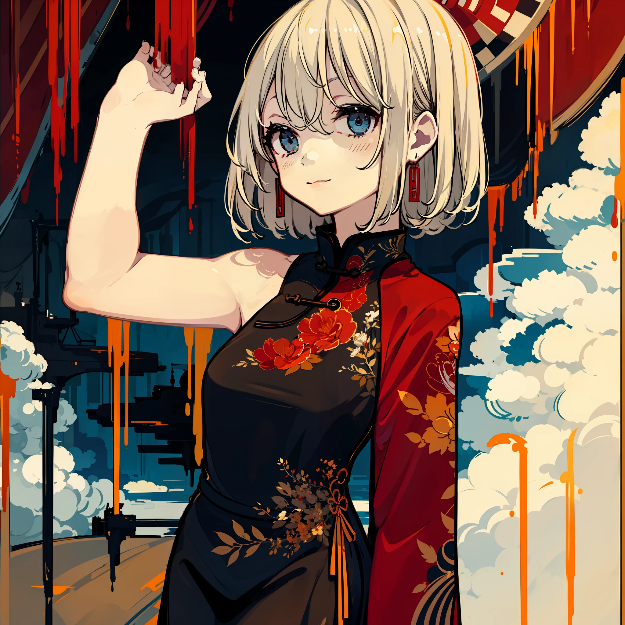 masute piece, Fine detail, 4K, 8K, 12K, Solo, One person, Beautiful Girl, caucasian female, Touhou Project Loomia、、chinese clothes, Chinese dress, Chinatown