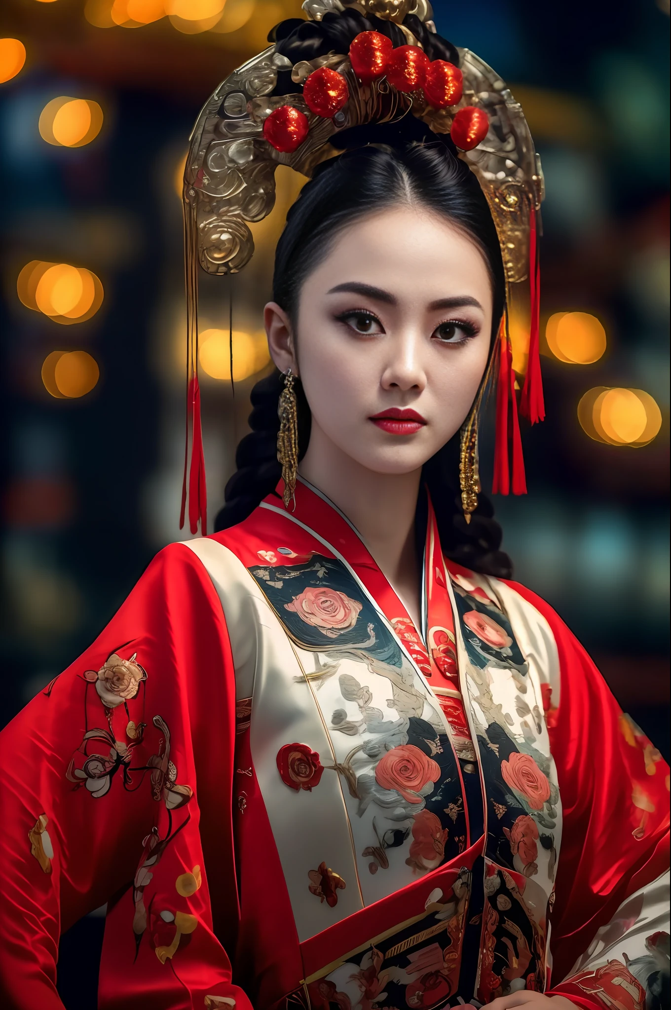 masterpiece,(best quality:1.3),ultra high res,raw photo,detailed skin,beautiful lighting,(realistic, photo-realistic:1.4),
1girl,guofeng,full body,(Fireworks background:1.2),Professional stage light,