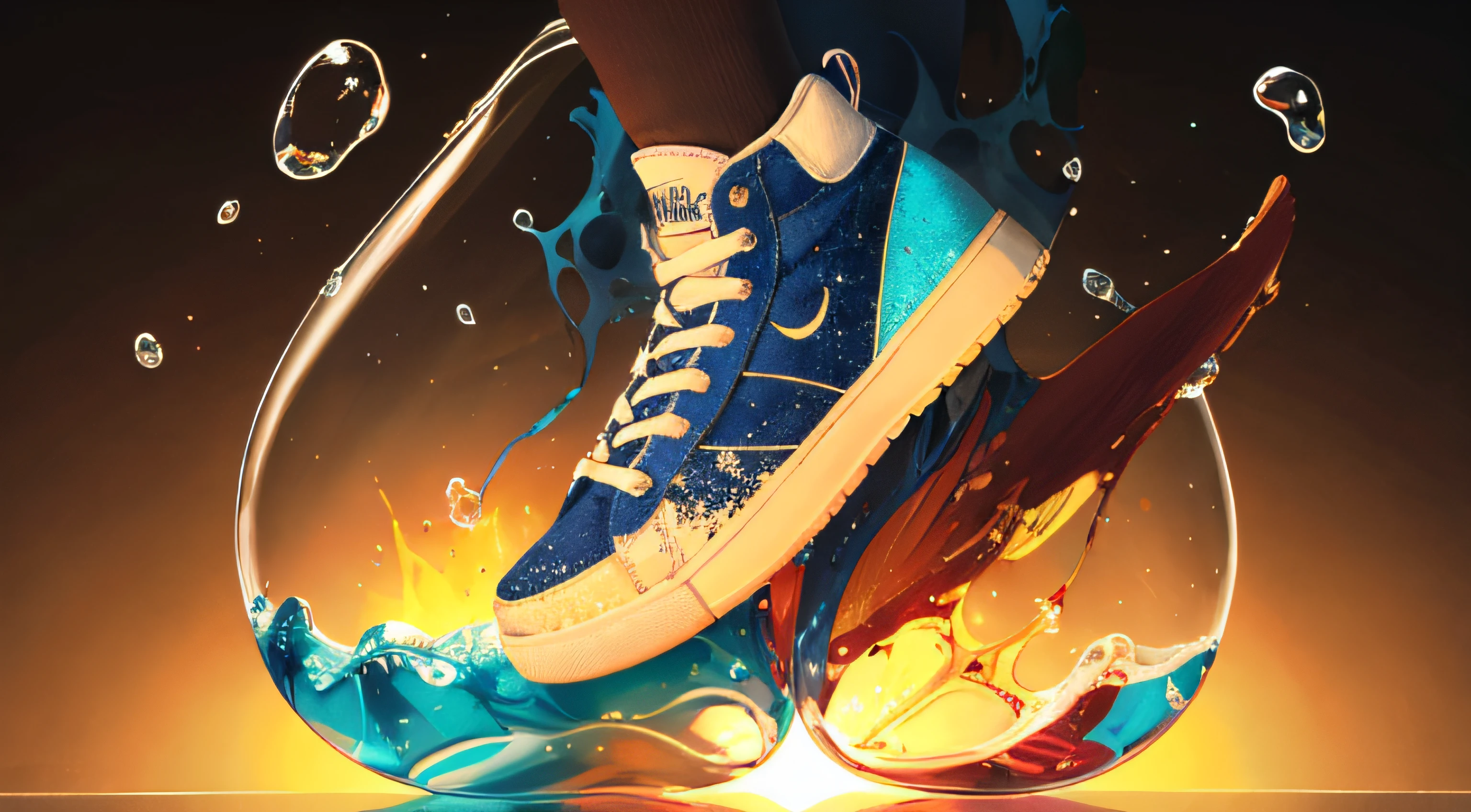 （Fantastic photos：1.3）（Realiy：1.3），（Full of dynamism：1.3）Product photography of sneakers stepping into milk，splatters，intrikate，Epic，（Artist RHADS：1.3），abundantly detailed，（Provia： 1.3)，Realiy感，superhighresolution