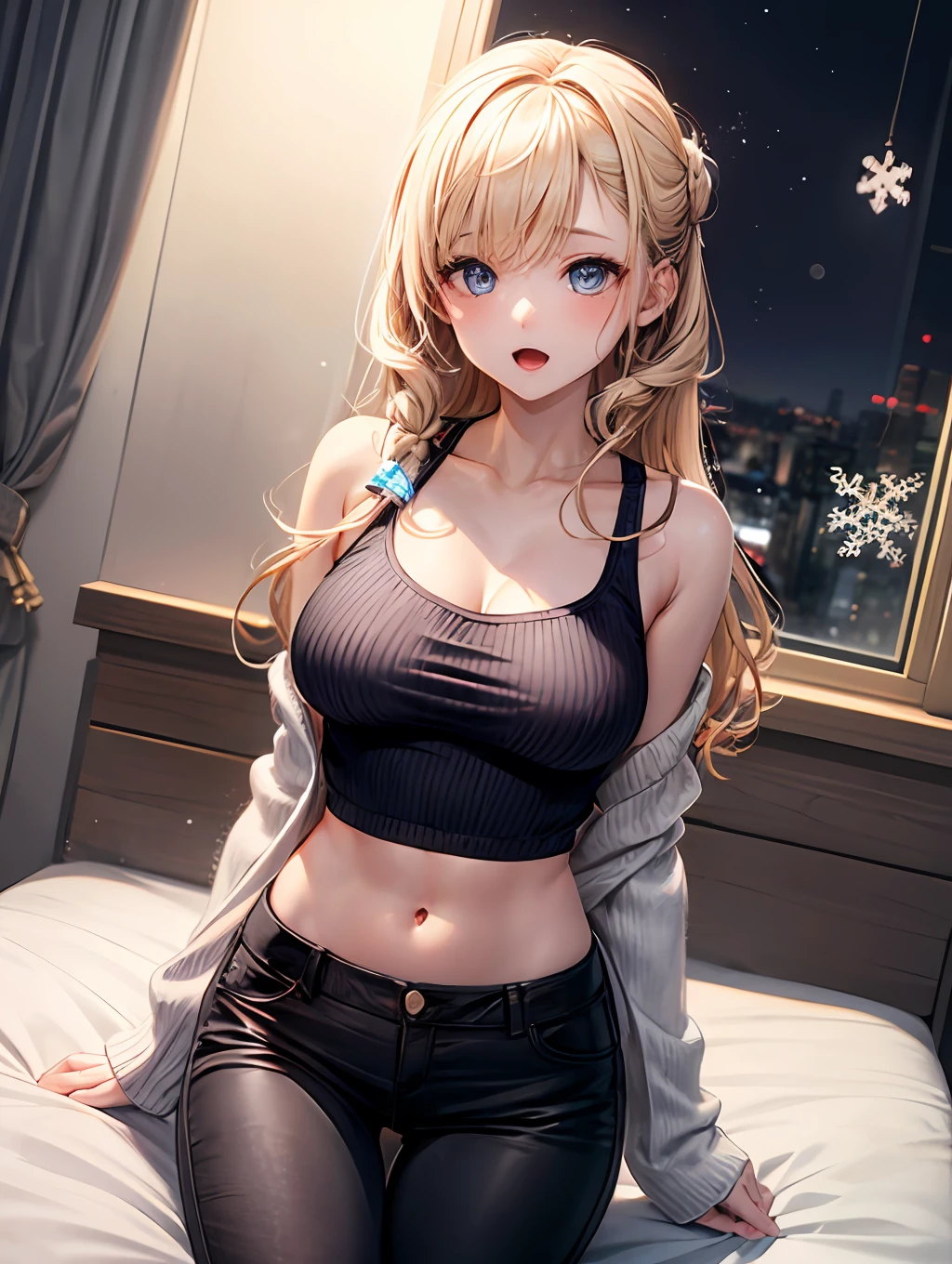 Anime - style image of a woman in a black top and black pants - SeaArt AI