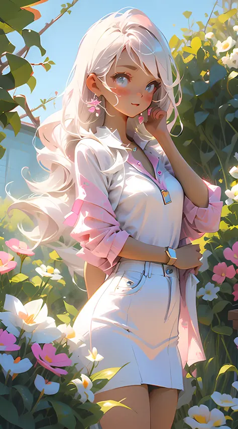 mature girl, in the style of pink and white --style cute
